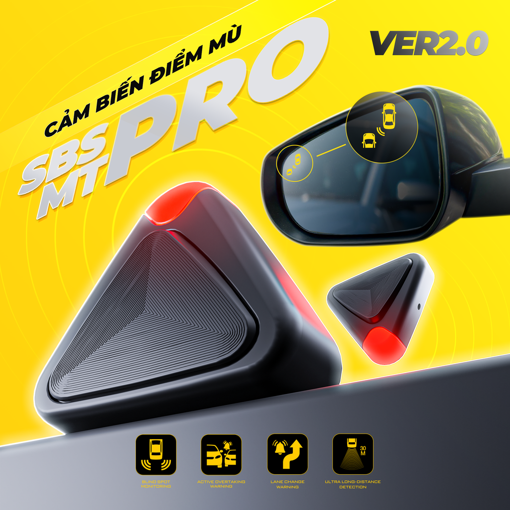Cảm biến cảnh báo điểm mù công nghệ 1 Radar tín hiệu trên gương chiếu hậu SBS-MT PRO V2