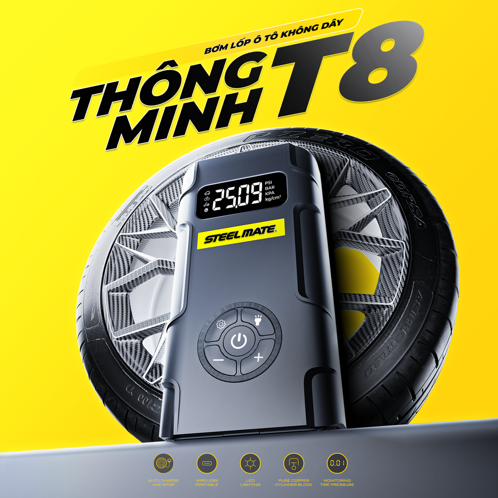 Bơm lốp ô tô không dây thông minh T8