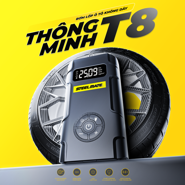 Bơm lốp ô tô không dây thông minh T8