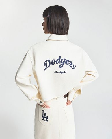  MLB - អាវខោខ្សែដេនីមសំដៅស្ត្រី ជាមួយកន្ទបកកែង និងដៃវែង Varsity Culsive 