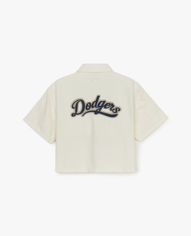  MLB - Women's Varsity Logo Short-Sleeve Collared Denim Shirt 