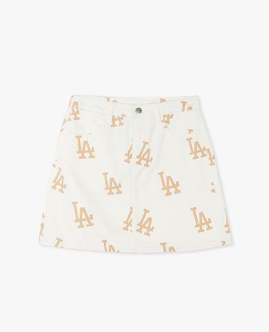  MLB - Basic Multi Megalogo Print A-Line Mini Denim Skirt 