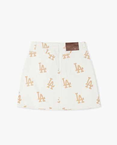  MLB - Basic Multi Megalogo Print A-Line Mini Denim Skirt 