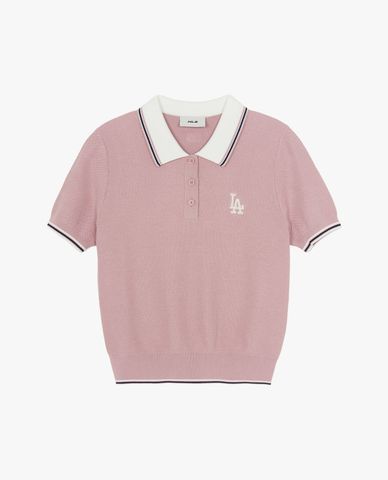  MLB - Women Varsity Color Block Knit Short Sleeve Polo Shirt 