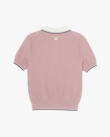  MLB - Women Varsity Color Block Knit Short Sleeve Polo Shirt 