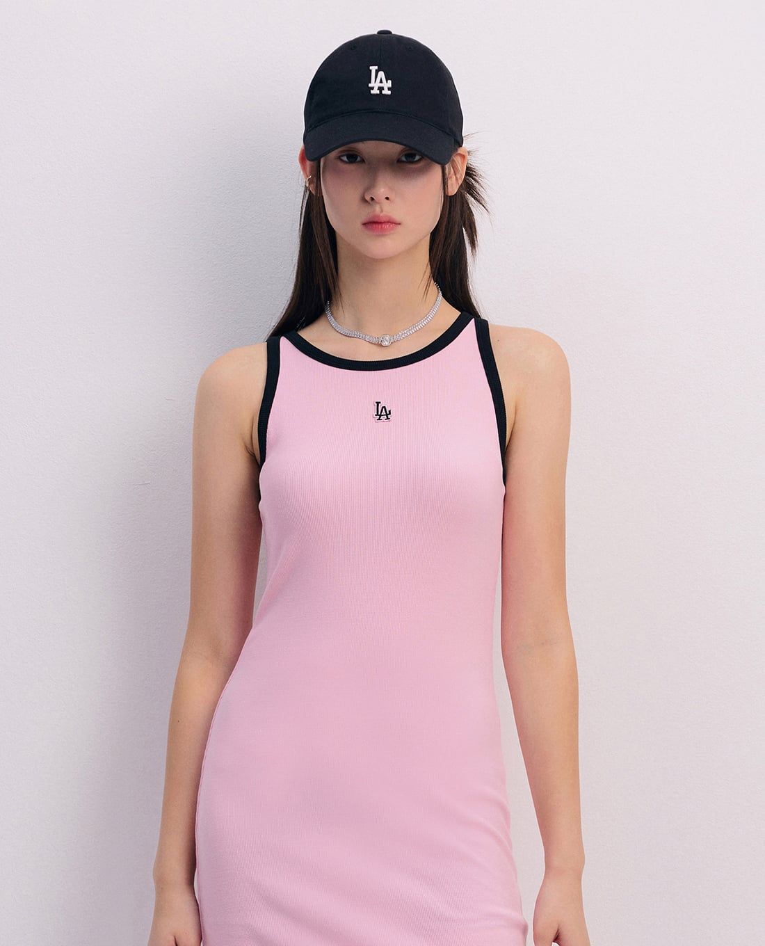 MLB - Women's Sleeveless Mini Dress Crew Neck Basic Small Logo Ribbed Ringer