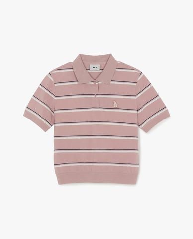  MLB - Women Varsity Striped Short Sleeve Polo Shirt 