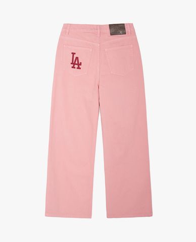  MLB - Wide Leg Women's Jeans With Varsity Cursive Embroidery 
