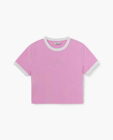  MLB - Women’s Crew Neck Short Sleeve Ringer Slim Crop Top 