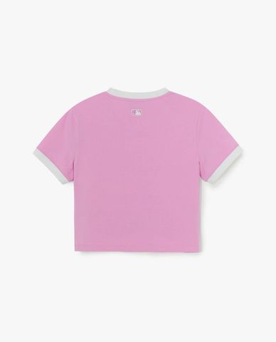  MLB - Women’s Crew Neck Short Sleeve Ringer Slim Crop Top 