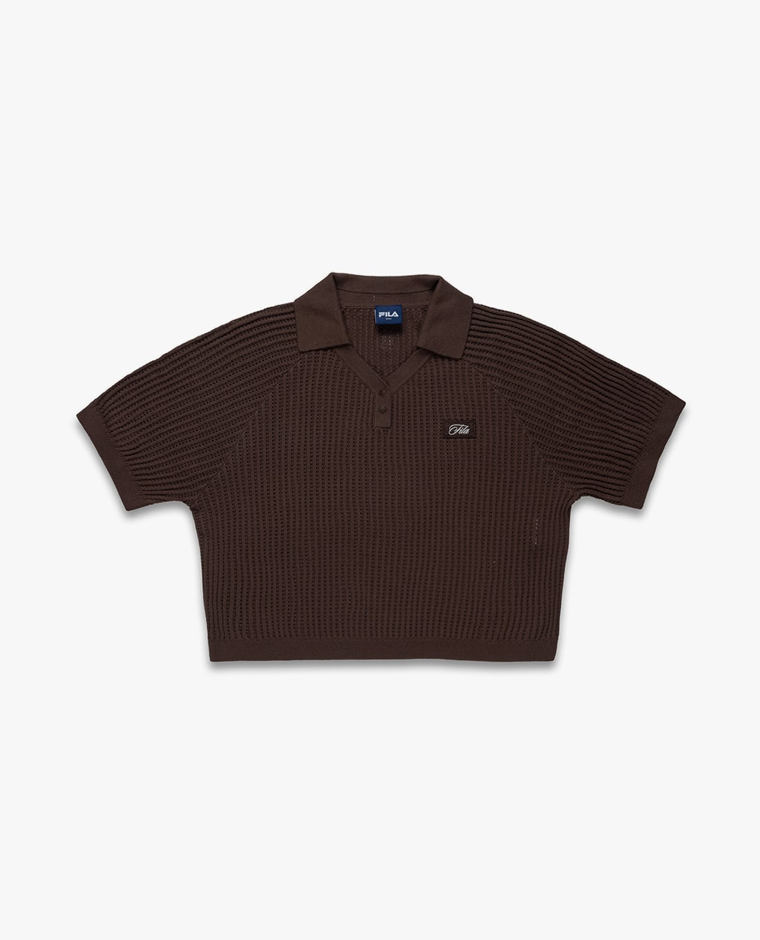 FILA - Women's Ribbed Knit Collared Cropped Polo Shirt Origin