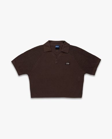  FILA - Women's Ribbed Knit Collared Cropped Polo Shirt Origin 