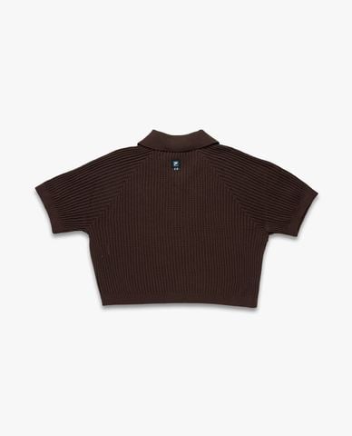  FILA - Women's Ribbed Knit Collared Cropped Polo Shirt Origin 