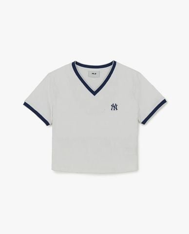  MLB - Women Vintage Logo Trim V Neck Croptop 