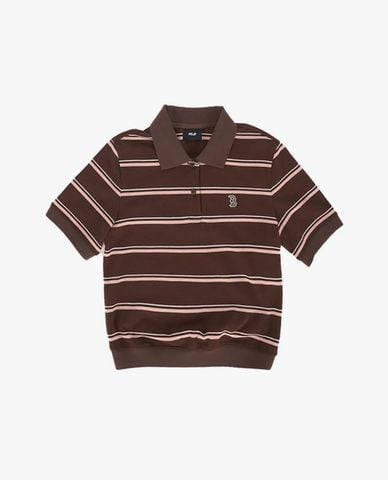  MLB - Women Varsity Striped Short Sleeve Polo Shirt 