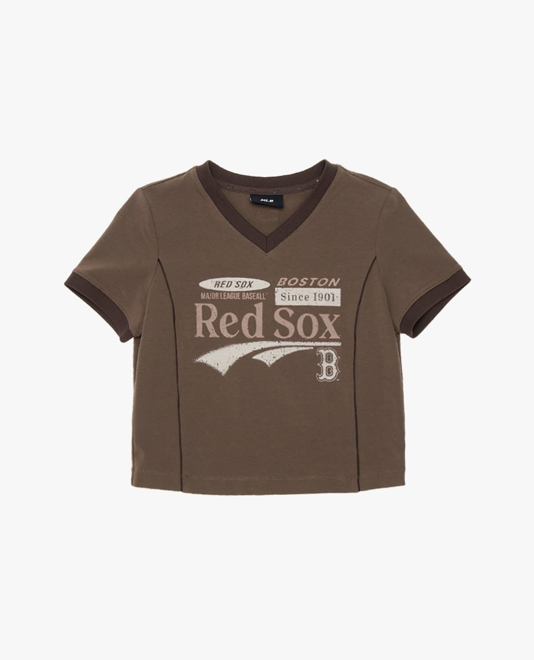 MLB - Áo croptop nữ cổ V tay ngắn Varsity