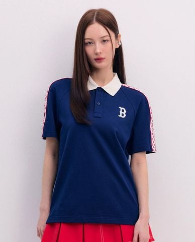  MLB - Unisex Short-Sleeve Polo Monogram Part Pattern Collar 