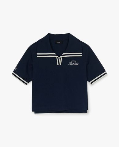  MLB - Women's Varsity Short-Sleeve Crop Polo Shirt 