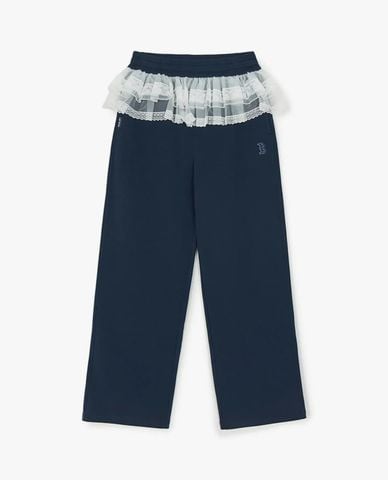  MLB - Women Basic Lace Detail Elastic Waist Wide Leg Pant 