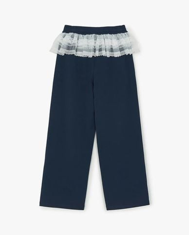  MLB - Women Basic Lace Detail Elastic Waist Wide Leg Pant 