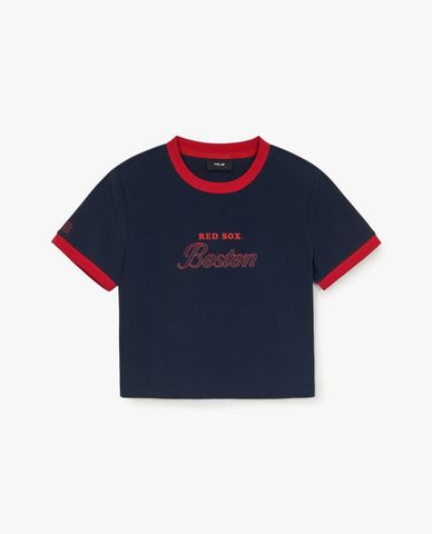 MLB - Women's Short Sleeve Crew Neck Varsity Ringer Croptop 