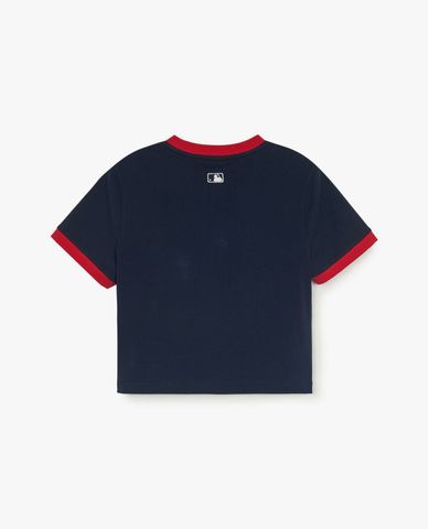  MLB - Women's Short Sleeve Crew Neck Varsity Ringer Croptop 