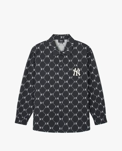  MLB - Áo sơ mi unisex cổ bẻ tay dài Diamond Monogram Jacquard Cotton 