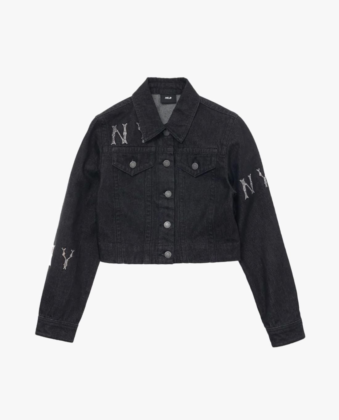 MLB - Women's Long-Sleeve Collared Crystal Megagram Denim Jacket