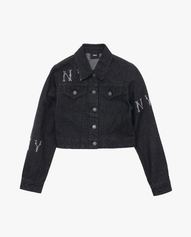  MLB - Women's Long-Sleeve Collared Crystal Megagram Denim Jacket 