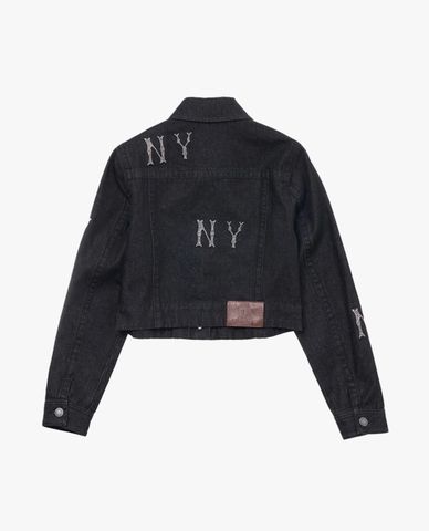  MLB - Women's Long-Sleeve Collared Crystal Megagram Denim Jacket 