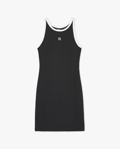  MLB - Women's Sleeveless Mini Dress Crew Neck Basic Small Logo Ribbed Ringer 