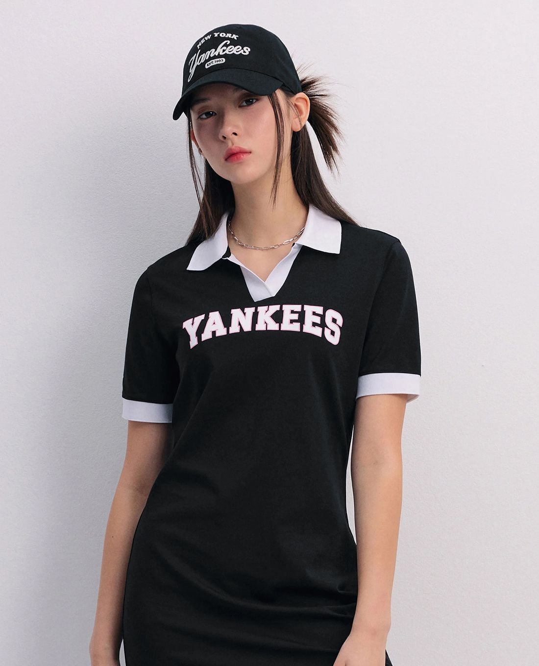 MLB - Women's Mini Polo Dress Short Sleeves Varsity Lettering Piqué