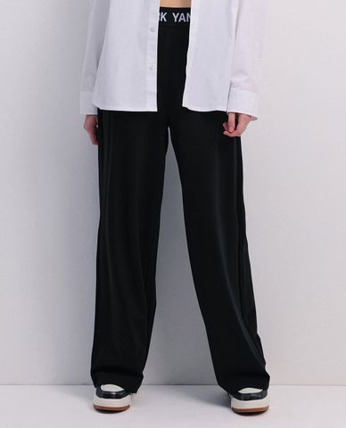  MLB - Women's Wide-Leg Elastic Waist Pants Basic Small Logo Banding 