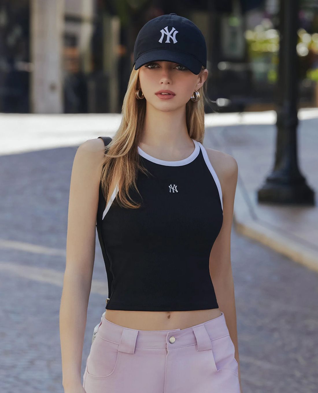 MLB - Women's Tank Top Crop Top Basic Small Logo Ribbed Ringer