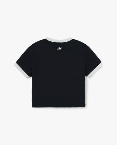  MLB - Women’s Crew Neck Short Sleeve Ringer Slim Crop Top 