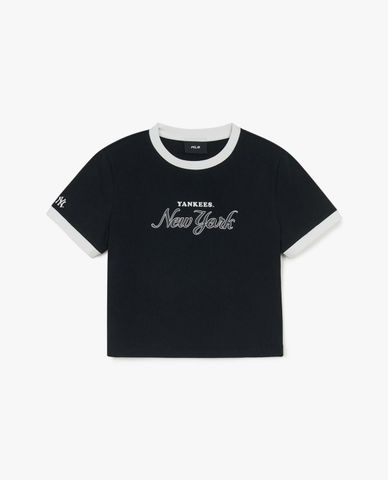  MLB - Women's Short Sleeve Crew Neck Varsity Ringer Croptop 