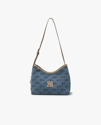  MLB - Women Classic Monogram Denim Trapezoid Shoulder Bag 