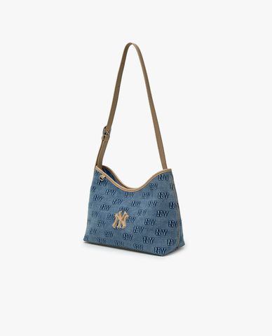  MLB - Women Classic Monogram Denim Trapezoid Shoulder Bag 