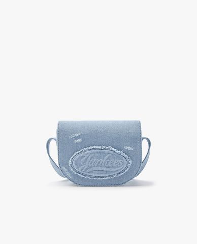  MLB - Women's Cursive Vintage Denim Rectangular Crossbody Bag 