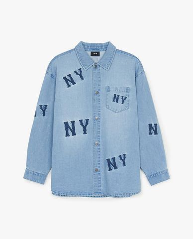  MLB - Unisex Megagram Long-Sleeved Collared Denim Shirt 