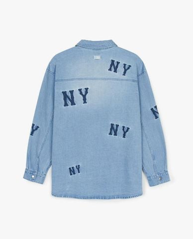  MLB - Unisex Megagram Long-Sleeved Collared Denim Shirt 