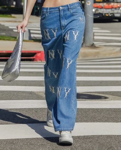  MLB - Women's Wide-Leg Basic Embroidery Logo Jeans 