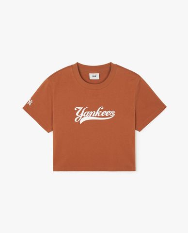  MLB - Women's Crew Neck Short Sleeve Croptop Basic Varsity Curlible 