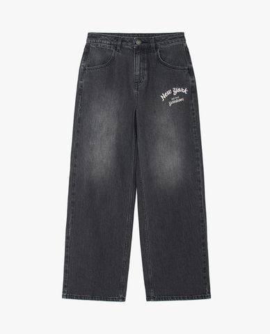  MLB - Wide Leg Women's Jeans With Varsity Cursive Embroidery 