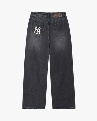  MLB - Wide Leg Women's Jeans With Varsity Cursive Embroidery 