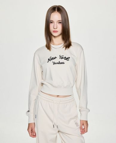  MLB - Women's Croptop Style Basic Lettering Long Sleeve Sweatshirt 