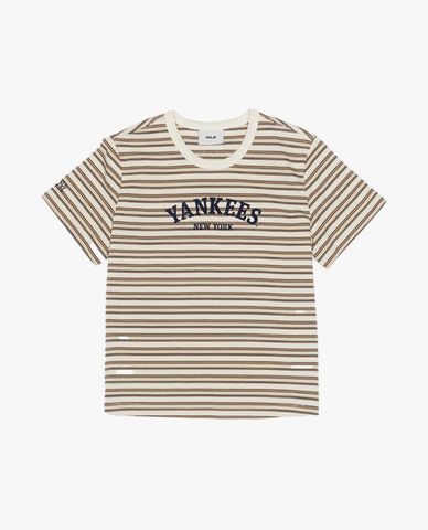  MLB - Women's Round Neck Short Sleeve Striped T Shirt 