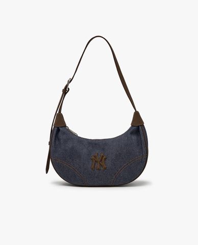  MLB - Women's Half Moon Denim Color Block Shoulder Bag 