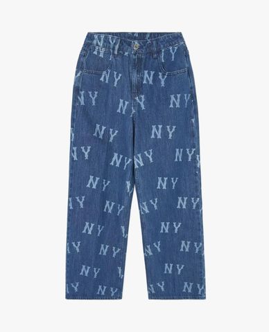  MLB - Women's Wide-Leg Jeans with Monogram Pattern 