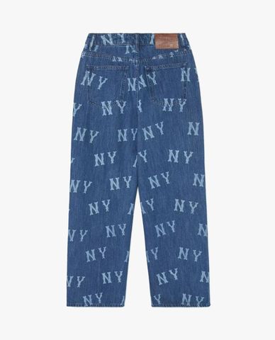  MLB - Women's Wide-Leg Jeans with Monogram Pattern 